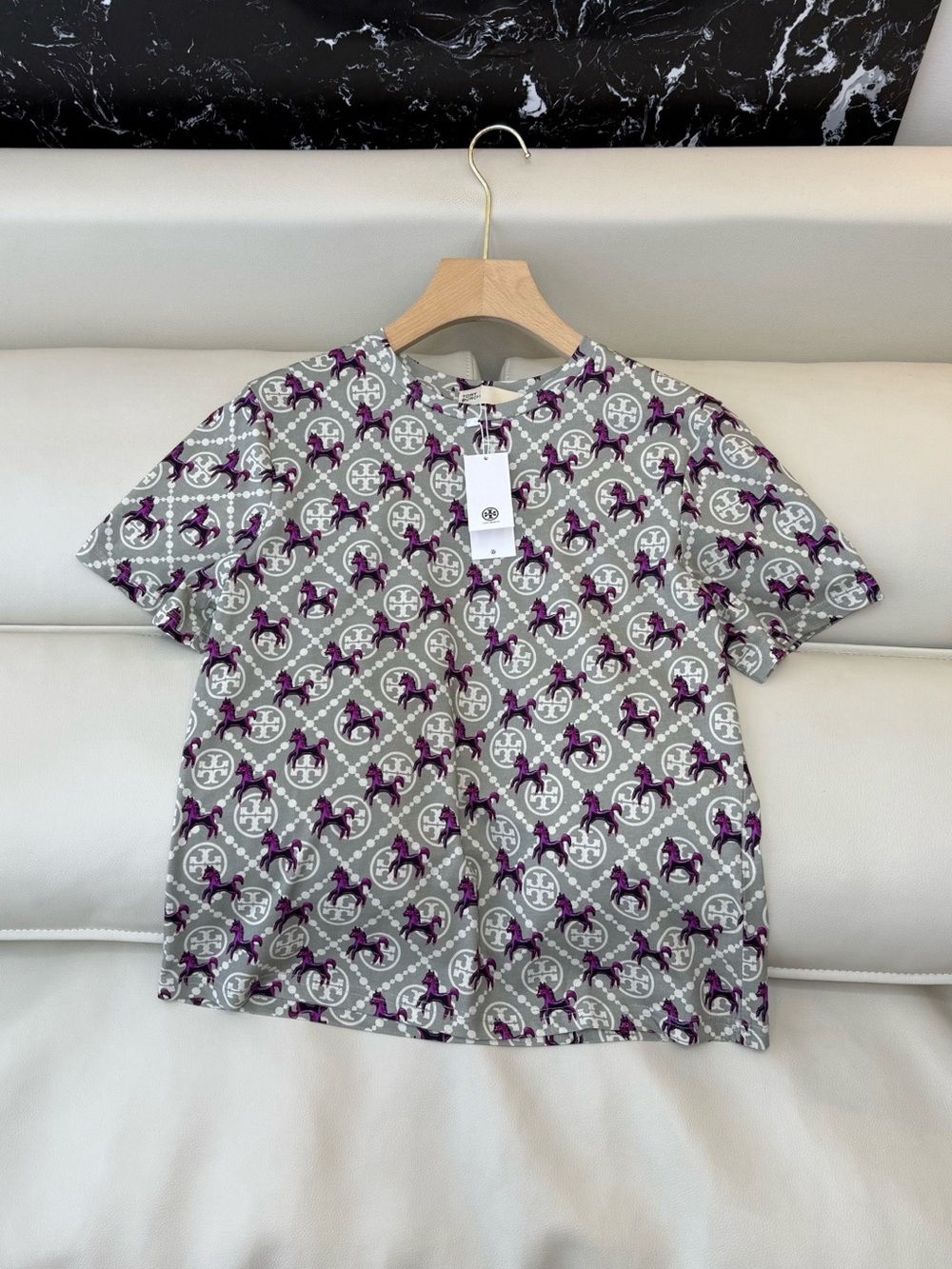 Tory Burch Horse Print Monogram Short Sleeve Tee NWT